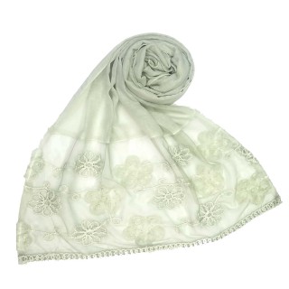 Embroidered floral cotton Hijab- Light Green